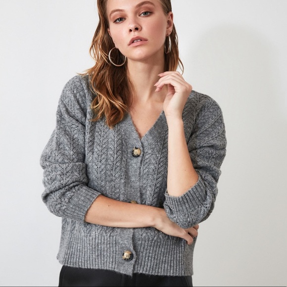 ASOS Sweaters - Knit Button Down Cardigan in Gray